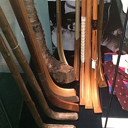 Showing the development of shinty sticks through the years