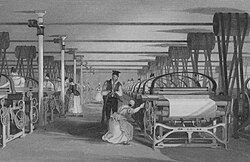 An 1835 illustration of a Roberts Loom weaving shed