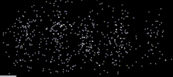 Matter wave double slit diffraction pattern building up electron by electron. Each white dot represents a single electron hitting a detector. With a statistically large number of electrons, interference fringes appear.[30]