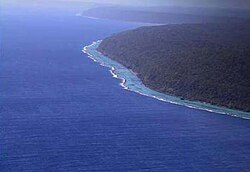 Aerial photo of the coastline of the atoll, 2008