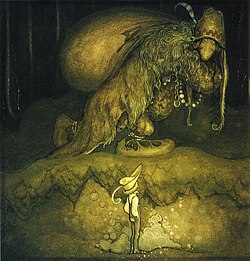 Illustration for The boy and the trolls by John Bauer, 1915