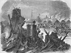"The Sepoy revolt at Meerut", wood-engraving from the Illustrated London News, 1857