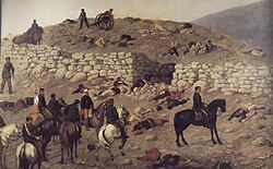Chilean Chiefs of Staff inspecting the remains of the Peruvian defensive line at San Juan
