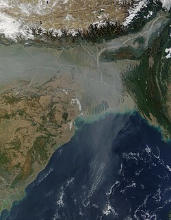 A photo from space showing the pollution over Bangladesh