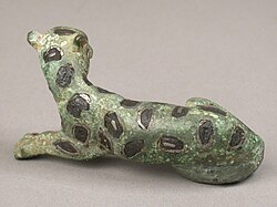 Roman brooch in the form of a panther (copper alloy, 100-300 AD). The spots are made of niello, a black mixture of metal and sulfur.