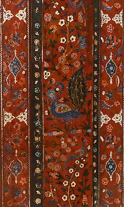 A Detail in Aleppo Room - Pigment painting on wood, the painting shows a peacock