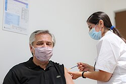 Alberto Fernandez became the first Latin American president to be inoculated, via the Sputnik V vaccine.[90]