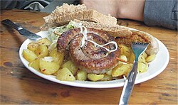 Bratwurst as traditional German fast food in Münster