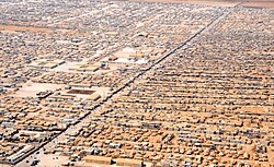 Aerial view of Zaatari refugee camp for Syrian refugees in Jordan, July 2013