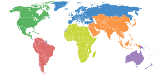 Map of the six continental federations of World Athletics