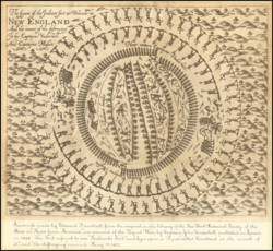Depiction of the Mystic Massacre, by Massachusetts Bay colonists in 1637