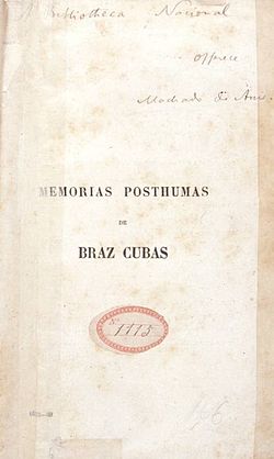 Volume of The Posthumous Memoirs of Bras Cubas dedicated by the author himself to the National Library of Brazil.