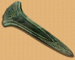 A late Bronze Age sword or dagger blade now on display at the National Archaeological Museum in France