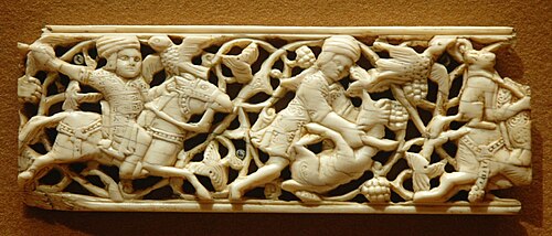 Men hunting, on ivory panel, 11th century
