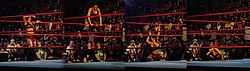 Melina Perez performs a split in order to enter into the ring. This is one of the signature things this wrestler does while doing her entrance.