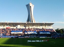 Banner for Ultras Montreal's 10th anniversary at Saputo Stadium before game between Montreal Impact and Columbus Crew on July 8, 2012