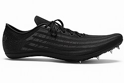 A pair of track shoes with spikes. They are designed for running and demonstrate how footwear can be used for specific purposes. The ultra-lightweight upper ensures the runner's step can be as light as possible and the spikes mean that a more stable foot placement can be achieved.