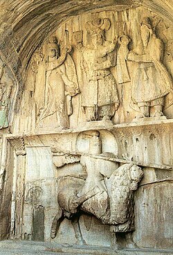 A Sasanian king posing as an armored cavalryman, Taq-e Bostan, Iran