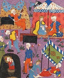 Islamic illustration of Yusuf in the well, while his brothers seek to sell him into slavery