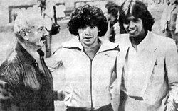 Piazzolla with football star Diego Maradona (center) and singer-songwriter Jairo in Paris, 1981