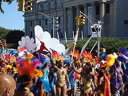 The West Indian Day Parade marching by the Brooklyn Museum