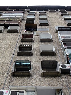 "TV buildings" named for the concrete window frames that resemble TV screens (Belgrade, Serbia)