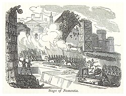 The Roman siege of the Celtiberian stronghold of Numantia in Spain in 133 BC[27]