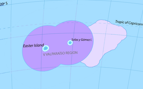 Easter Island or Rapa Nui and Salas y Gómez Island, Chile, its territorial waters and its extended continental shelf.[92]