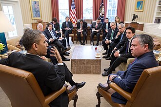 Abdullah and U.S. President Barack Obama in the Oval Office in Washington, D.C., 26 April 2013