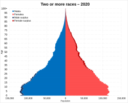Two or more races population pyramid in 2020