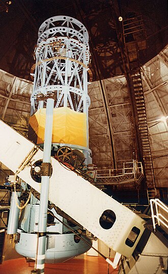 The 100-inch (2.5 m) Hooker telescope at Mount Wilson Observatory that Hubble used to measure galaxy distances and a value for the rate of expansion of the universe.