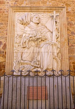 Modern bas-relief of Franciscan friar Motolinia