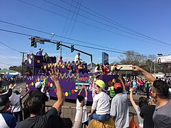 Mardi Gras float in the AMGA Krewes Parade in Alexandria.