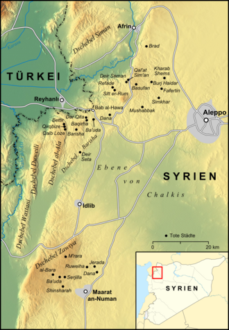 The location of Dead Cities in the northwestern parts of Syria