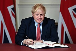 Prime Minister Boris Johnson signs the Brexit withdrawal agreement in 2020, formally withdrawing the UK from the European Union (EU).