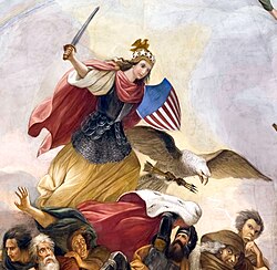 The arms as held by Columbia in the war scene of the United States Capitol's 1865 Apotheosis of Washington by Constantino Brumidi