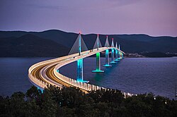 Pelješac Bridge connects the peninsula of Pelješac and through it the southernmost part, including Dubrovnik, with the Croatian mainland.