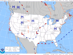 A surface weather analysis for the United States on October 21, 2006.