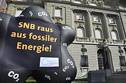 Inflatable carbon bubble asking the Swiss National Bank to divest from fossil fuels (2019)