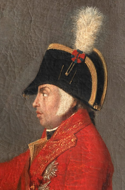 John VI of Portugal wearing the blue-and-red cockade of Portugal on a military cocked hat