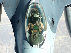 A U.S. Air Force F-16 pilot in flight