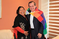 First Lady Morales with the Minister of Foreign Affairs of Ecuador Ricardo Patiño.