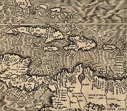 Map from 1562 with Curaçao indicated as Qúracao