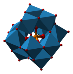Keggin structure of the phosphomolybdate anion (P[Mo12O40]3−), an example of a polyoxometalate