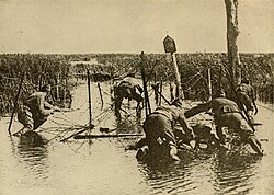 American soldiers struggle to pass multiple lines of barbed wire