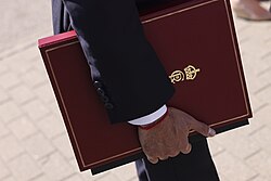 The monarch's cypher on a ministerial folder