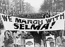 Protestors in Harlem, New York City, express solidarity with the Selma to Montgomery marches against racial segregation in the United States, 1965