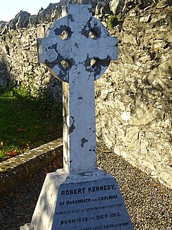 Grave of Robert Kennedy (of Baronrath); it describes him as "His Majesty's Lieut. and Custos Rotulorum, Co. Kildare."