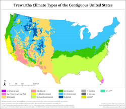 Climate map of the contiguous United States, according to the Trewartha climate classification