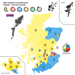 2022 local election results in Scotland where yellow represents the Scottish National Party